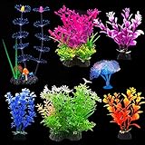 EQLEF Aquarium Pflanzen Künstlich, leuchtende Korallen- und Wasserpflanzen Aquarium Pflanzen Dekorationen Aquarium Ornamente Packung mit 7 Stück