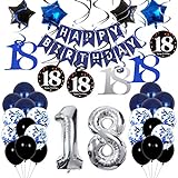 18. Geburtstag Junge Marineblau 18. Geburtstagsdeko Manner, Alles Gute zum Geburtstag Banner und Sternfolie Luftballons Blau Konfetti Luftballons 18. spiralen zum Aufhngen 18 Party Dek