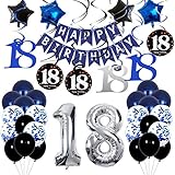 18. Geburtstag Junge Marineblau 18. Geburtstagsdeko Manner, Alles Gute zum Geburtstag Banner und Sternfolie Luftballons Blau Konfetti Luftballons 18. spiralen zum Aufhngen 18 Party Dek