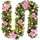 ZHBU Girlanden Lichterketten, 2,7M Kränze mit beleuchteten LED-Leuchten Kamin Treppen Dekoration Licht Girlande Batteriebetrieben für Weihnachtsfest Dekoration (Rosa)