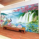 LucaSng 3D TV Hintergrund-Tapeten Wanddekoration - Pfau Wasserfall Natur Landschaft - Fototapete 3D Effekt Wandbild Tapete Deko Wohnzimmer Tapeten Deko Schlafzimmer Wandbilder Wanddek