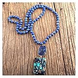 Modeschmuck Edelsteine ​lang geknotet mit Stein Anhänger Halsketten for Frauen Halskette Halskette (Length : 86cm, Metal Color : Darl Blue)