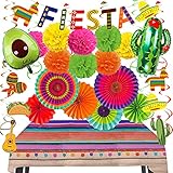 Recosis Party Dekorationen, Mehrfarbig Papier Pompom Aufhängen Fächer Fiesta Banner Tischdecke Hanging Wirbel Girlande Kaktu Avocado für Cinco De Mayo Taco Bout Party Mexikanisches Thema Geburtstag