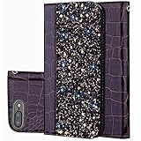 Hancda Hülle für iPhone 8 Plus/iPhone 7 Plus [Nicht für 8/7] Handyhülle Tasche Flip Case Hülle PU Leder Cover Glitzer Bling Handytasche mit Kartenfach Magnet Kunstleder Klapphülle,Schwarz B