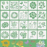 20 Stück Blumen Schablone Kinder Rose Sonnenblume Frühling Sommer Blätter Vögel Schmetterling Schablonen Vorlage Wiederverwendbar Groß Malerei Zeichnung Schablonen für Holz Fenster Journal Scrapbook