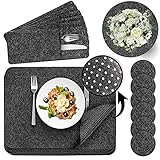 HOKIN Platzset (6er-Set), rutschfest Filz-Tischset mit Glasuntersetzern, Bestecktaschen und dekorativer Tischdecke, tischsets abwaschbar 44 x 30 cm, hitzebeständig für Küche und E