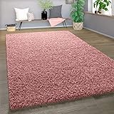 Paco Home Shaggy Teppich Hochflor Langflor Hochwertig Hohe Fadendichte Uni Pastell Pink, Grösse:70x140