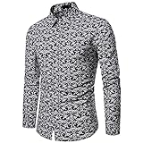 XWLY Hemd Herren Modern Urban Trend Mode Vintage Druck Herren Langarm Herbst Winter Slim Fit Strickjacke Dünnschliff Casual Urlaub Atmungsaktiv Herren F