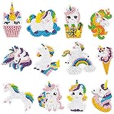 BOYATONG Diamond Painting Sticker Set für Kinder, 5D Diamond Painting Klein Bilder, Einhorn Tiere Diamond Dotz Kit, DIY Diamant Aufkleber für Geburtstagsgeschenk