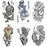 JuZi Store Tier Temporäre Tattoo-Aufkleber-Set,Drachen Schlange Skelett Schafkopf Wasserdicht Gefälschte Tattoo-Aufkleber Für Männer,Realistisch Halbarm-Arm Tätowierungen Tiere Sk