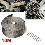 Queta 10M Hitzeschutzband Motorrad hitzeschutzband Auspuffband mit Kabelbinder aus Metall für Motorrad Auspuff Auto KFZ