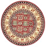 RugVista, Kazak Simav, Teppich, Hochflor Teppich, ∅ 150 cm, Rund, Orientalischer Ziegler Teppich, Oeko-Tex Standard 100, Polypropylene, Flur, Schlafzimmer, Küche, Wohnzimmer, Rot / Rost, Dunk