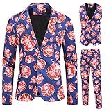 Lomelomme Herrenanzug WeihnachtsKostüme Für Herren Partyanzug Mit Weihnachtsdrucken Freizeit Anzug Lustige Slim Fit Festliche Anzug Hawaiihemd Partykleid Set Weste Anzug 3 Teiliges S