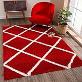 SANAT Madrid Shaggy Teppich - Hochflor Teppiche für Wohnzimmer, Schlafzimmer, Küche - Rot, Größe: 80x150