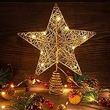 Weihnachtsbaumspitze 10 LED warme Lichter 10 Zoll Rustikales Bauernhaus Metall Xmas Treetop Star für Christbaumschmuck