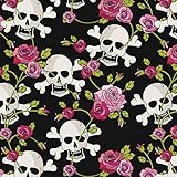Geschenkpapier Totenkult/Totenkopf mit roten Rosen - 3er S
