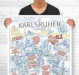 Lieferlokal Stadtposter Karlsruhe in limitierter Auflage - 70x100 cm The Karlsruher Poster Unikat - Wandbild mit illustriertem Stadtmotiv - Kunstdruck Poster mit E