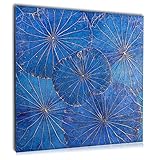 ARTnow Lotusbild 60x60 cm modern Wandbilder Wanddekoration Naturdesign Lotusblatt (Blau, 60 x 60 cm)