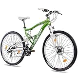 KCP 27,5 Zoll Mountainbike Fahrrad - MTB Attack grün Weiss - Vollfederung Mountain Bike Unisex für Herren, Damen oder Jungen, MTB Fully mit 21 Gang Shimano Schaltung und Zwei Scheibenb