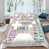 HUIJIE Bettwäsche Bettwäscheset Für Kinder, Abstraktes Videospiel Mit Bunten Buchstaben 240X220Cm 4-Teiliges Set Weiche, Atmungsaktive Mikrofaser, Bettenset Mit Reißverschluss 1 Bettbezug + 1 Bettlak