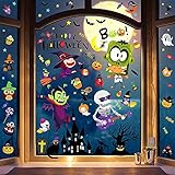 RITOSTA Halloween Fenster Aufkleber Sticker Hexe Geist Kürbis Fledermaus Schläger Schädel Dekoration für Party Fensterbilder Wandaufkleber für Wand Spiegel Weihnachtsaufkleber(A,Einheitsgröße)