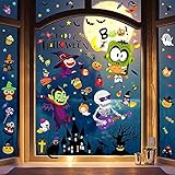 RITOSTA Halloween Fenster Aufkleber Sticker Hexe Geist Kürbis Fledermaus Schläger Schädel Dekoration für Party Fensterbilder Wandaufkleber für Wand Spiegel Weihnachtsaufkleber(A,Einheitsgröße)