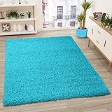 VIMODA Prime Shaggy Teppich Farbe Türkis Hochflor Langflor Teppiche Modern, Maße:70x140