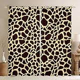 Loussiesd Braun Giraffe Vorhänge Giraffenhaar Blickdichte Vorhänge für Kinder Jungen Mädchen Zoo Tierhaut Fenstervorhang 137x117cm Goldbrauner Felldruck Zimmer Dek