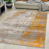 Carpeto Rugs Modern Teppich Abstrakt Muster - Kurzflor Teppich für Wohnzimmer, Schlafzimmer, Esszimmer - Versch. Größen und Farben - Orange Grau 120 x 170