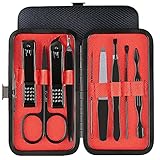 UJUJIA Maniküre Set,ManikürePediküre Kit,9-teiliges Nagel Schere Nagelpflege Nagelknipser etui,Reise Beauty Kit, Edelstahl mit Ledertasche（Schwarz）