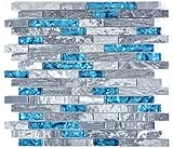 Mosaik Fliese Transluzent grau Verbund Glasmosaik Crystal Stein grau blau für WAND BAD WC DUSCHE KÜCHE FLIESENSPIEGEL THEKENVERKLEIDUNG BADEWANNENVERKLEIDUNG Mosaikmatte Mosaikp