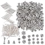 200Pcs 26mm Kettelstifte mit Öse Silber + 200Pcs (6-15mm) Perlenkappen Endkappe Spacer Blume zufällig gemischt Schmuckzubehör Antik Tibetsilb
