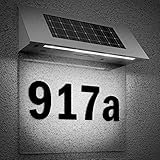 Hausnummer beleuchtet Solar Edelstahl LED Dämmerungssensor witterungsbeständig Hausnummernschild Solarhausnummer S