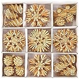 HEITMANN DECO Weihnachtsbaumschmuck aus Stroh - Stroh Baumbehang - 32-teiliges Set - Christbaum Anhänger aus natürlichem M