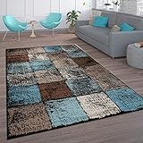 Paco Home Teppich Wohnzimmer Vintage Kurzflor Marokkanische Muster Raute Türkis Braun, Grösse:200x280 cm, Farbe:B