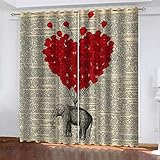 TTBBBB 3D Drucken Verdunkelungsvorhang Roter Ballonelefant B 264 x H 242 cm Soft Blickdicht Vorhang Gardinen Raumverdunkelung mit Ösen Ösenvorhang für Schlafzimmer Wohnzimmer 2er S