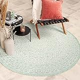 FRAAI In- & Outdoor Teppich Rund - Summer Azteca Minze - Ø 120cm - Wetterfest Outdoorteppich - Flachgewebe - Garten, Balkon, T