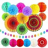 Dadabig 20 Stück Papier Fans Fächer, Regenbogen Hängende Papierfächer Dekoration Set Bunte Seidenpapier Pompons Wabenbälle Dekorpapier Kit für Hochzeit, Karneval, Feier und Party