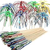 ALINK 100 Stück Cocktailspieße Cocktail Picks Feuerwerk Sticks, Feuerwerk Sticks Cocktail Deko Benutzt für Cocktail Party Dekorationen, Bunte Frucht Zahnstocher Palme Cocktail Pick