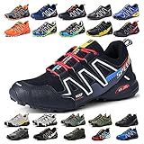 KUXUAN Fahrradschuhe Herren Indoor Fahrradschuhe Ohne Schloss,wasserdichte Mountainbike-Fahrradschuhe,rutschfeste Outdoor-Sportschuhe,Black+Grey-47