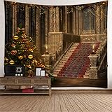 Banemi Fenster Weihnachten Deko, Weihnachtsbaum Im Schloss Rotbraun Polyester Wandbehang Kindergarten 240X220