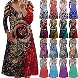 Dasongff Sommerkleider Damen Blumen Maxikleid Bohemian A-Linie Lang Kleider Knielang Sommerkleid Partykleid Reißverschluss V-Ausschnitt Schulterfrei Langarm Strandkleider Blusenkleid Freizeitk