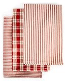 High End Home 3-teiliges Buffalo Plaid Küchentuch-Set – Farmhouse Geschirrtücher, 100 % Baumwolle, 36,7 x 61,5 cm, Burg