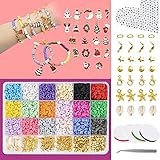 5010 Stück Polymer Perlen Set zum Kinder, mit Weihnachtsschmuck, 18 Farbe 6mm Flach Clay Beads Muschelperlen Buchstabenperlen DIY Schmuck Bausatz, für Machen Halskette Armband Ohrring Anhänger C