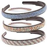 Kaimeilai 3 Stück Glitzer Kristall Haarband, Breit Stirnband Fashion Elastisches Haarband, mit 1 Paar Kristall Haarnadeln, Modische Haarreife für Alltag Hochzeit Party (Lila, Farbe, Blau)