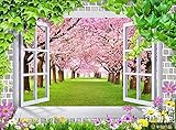 Kirschwald Landschaft Fenster Fenster Wandbemalt Tapiz Zimmer Schlafzimmer TV Hintergrund Wanddekoration 3d Tapete Wanddekoration fototapete wandbild Schlafzimmer Wohnzimmer-300cm×210