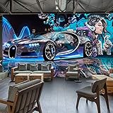 Moderne Kreative Street Graffiti Sport Auto Fototapete Restaurant Clubs KTV Bar 3D Wandbild Wand Papier Papier Peint Enfant, 200 * 140