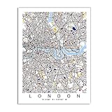 RIQWOUQT Stadtplanen Poster,Farbe Welt Stadtplan London Wandkunst Leinwand Gemälde Nordic Poster Und Drucke Bilder Für Wohnzimmer,60 * 80C