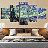 GZSBYJSWZ Leinwand Malerei HD Drucke Home Decor Nacht Hintergrund 5 Stück Wandkunst Van Gogh Sternennacht Modulare Bilder Kunstwerk