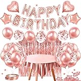 Hanmulee Geburtstagsdeko, Happy Birthday Party Deko Girlande, Latex Konfetti Ballon, Herzförmige Ballons aus Aluminiumfolie，Fransen Vorhang, Folie Tischdeck